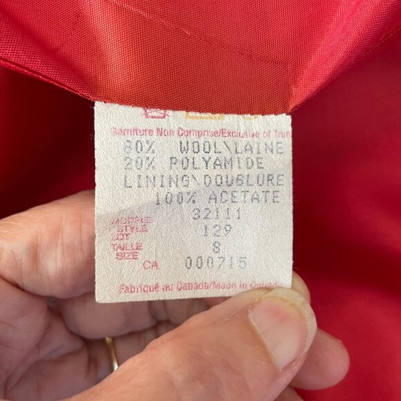 Jean Claude Poitras Bof! Designer Vtg Double Breasted Wool Blend Blazer Red Sz 8 - Picture 11 of 13